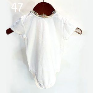 White Burberry Bodysuit with Nova Check Trimmed Ruffle Collar - Size 9M